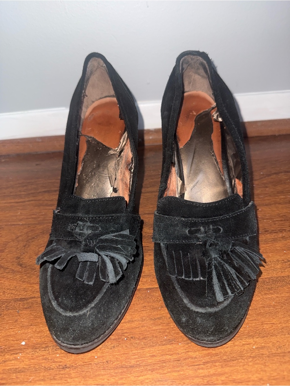 Women’s Black Suede Tassel Loafer Heels